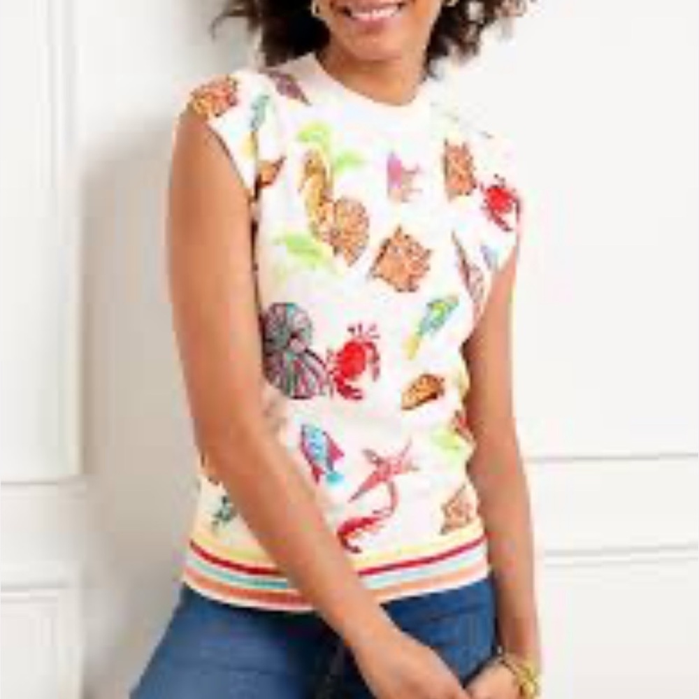 Talbots - Under the Water Design - Cotton Cap Sleeve Top - XL